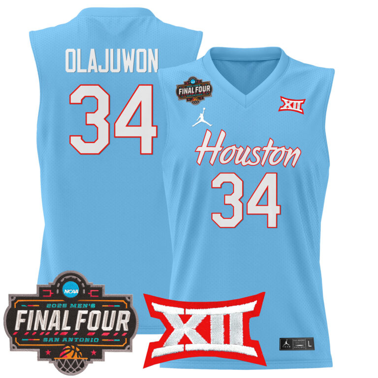 Men Houston Cougars #34 Olajuwon blue 2025 Final Four Patch NCAA Jersey style 2->more ncaa teams->NCAA Jersey